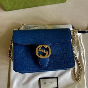 Gucci Blue Genuine Leather 100% Authentic Crossbody Bag - BRAND NEW